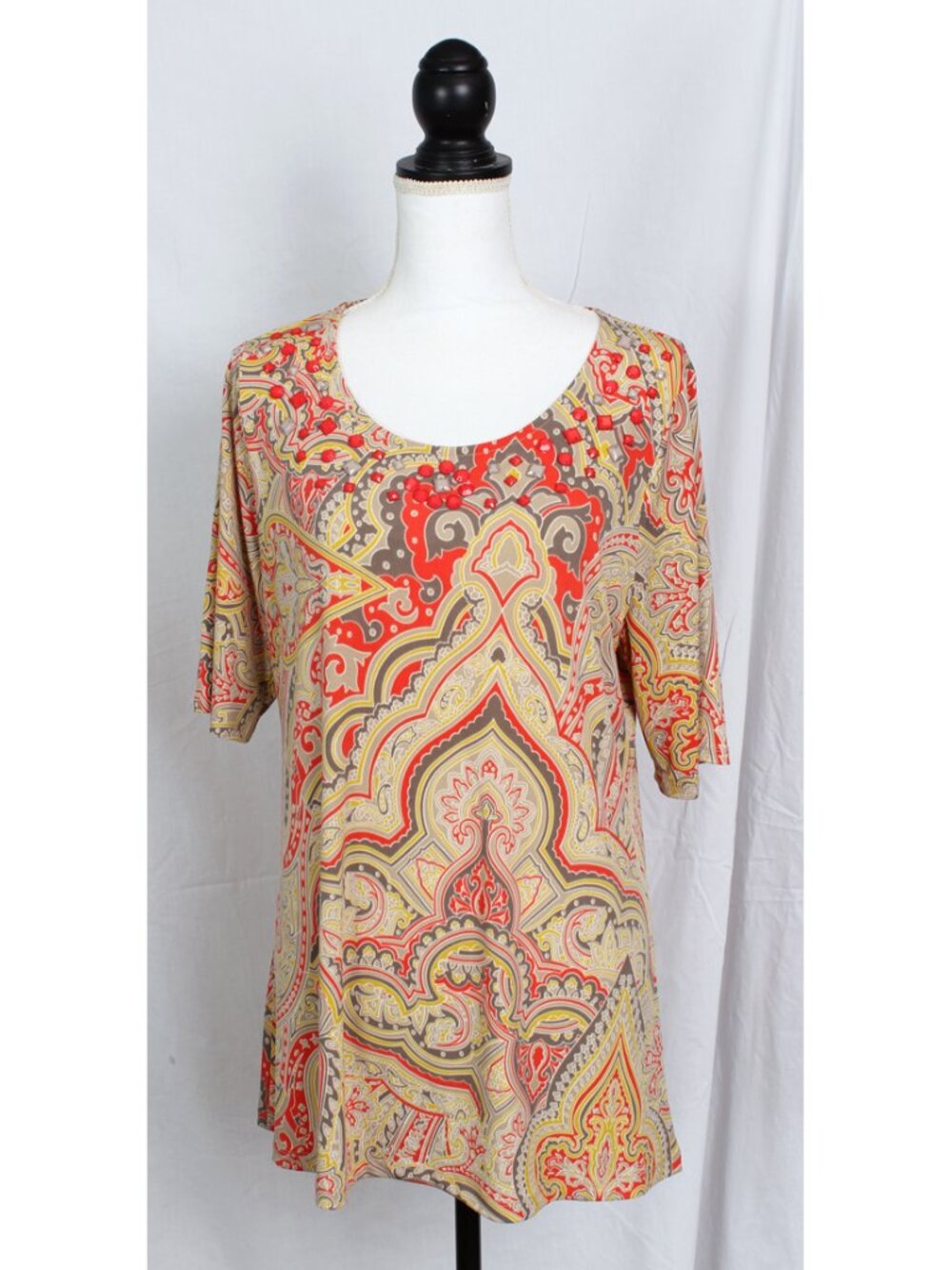 Madison Women's Orange Paisley Blouse - XL